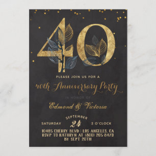 40e anniversaire Gold Floral Invitation