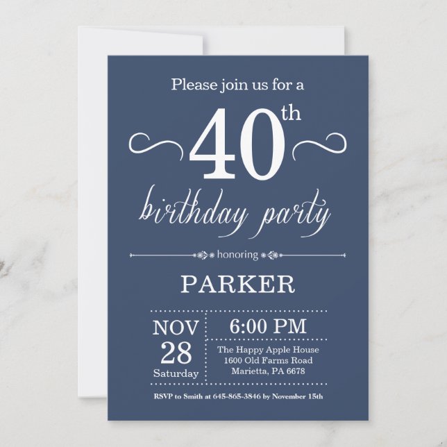 40e anniversaire Invitation Bleu (Devant)