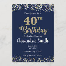 40e anniversaire Invitation - Bleu avec parties sc