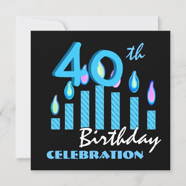 40e anniversaire Invitation Bougies bleues (Devant)