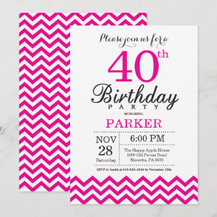 40e anniversaire Invitation Chevron rose chaud