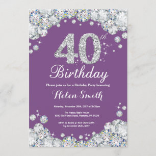 40e anniversaire Invitation Diamant violet et arge