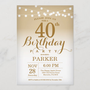40e anniversaire Invitation Gold String Lights