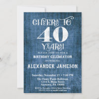 40e anniversaire Invitation Linen Bleu Rustique Ch