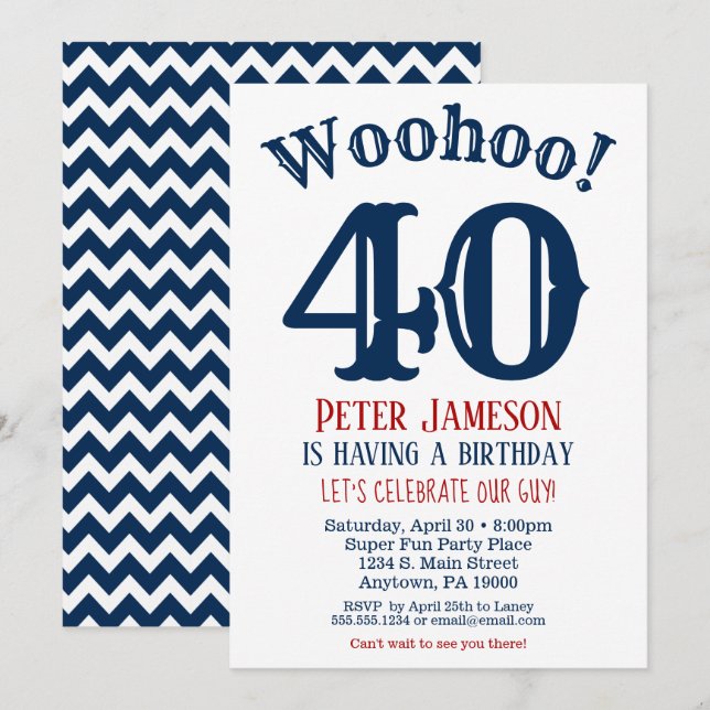 40e anniversaire Invitation Mens Marine Bleu (Devant / Derrière)