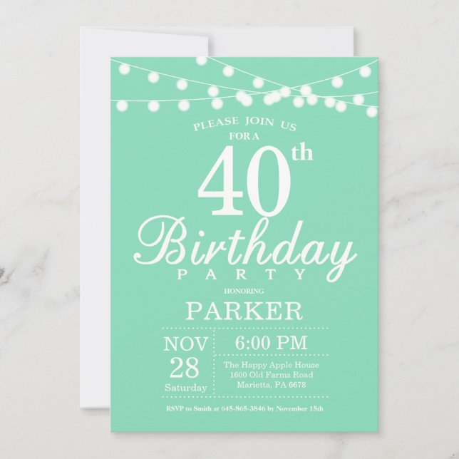 40e anniversaire Invitation Mint Green (Devant)