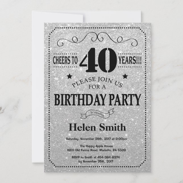 40e anniversaire Invitation Parties scintillant no (Devant)
