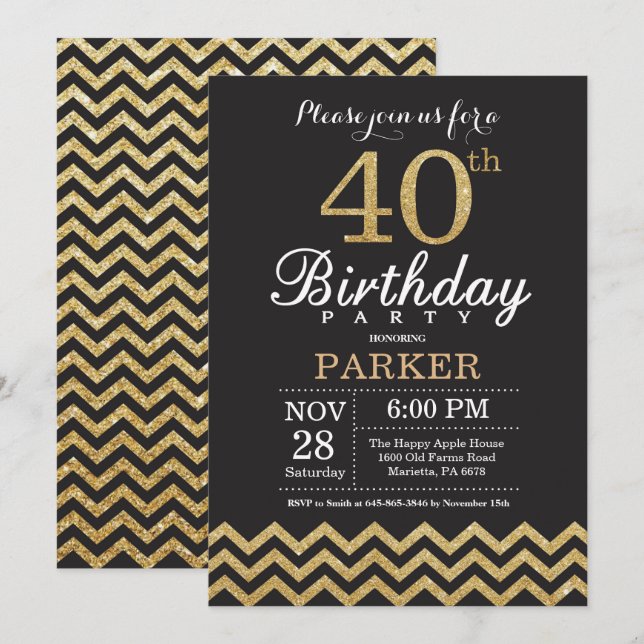 40e anniversaire Invitation Parties scintillant no (Devant / Derrière)