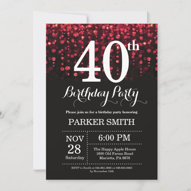40e anniversaire Invitation Parties scintillant ro (Devant)