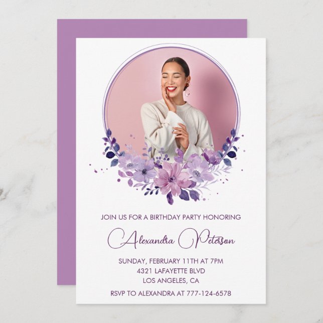 40e anniversaire invitation Photo Elegant Boho vio (Devant / Derrière)