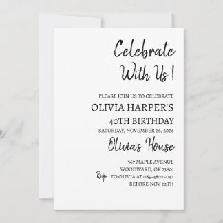 40e anniversaire Invitation pour adultes - Black &