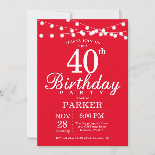 40e anniversaire Invitation rouge (Devant)