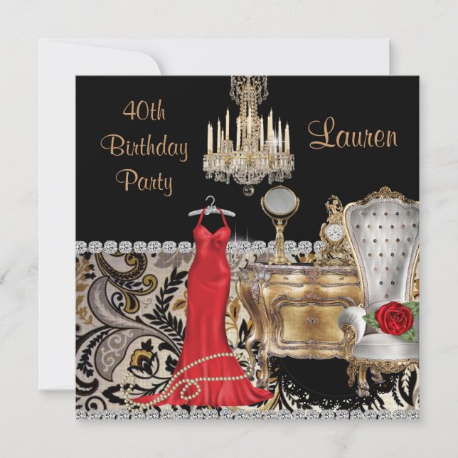 40E ANNIVERSAIRE Invitation VINTAGE BLING (Devant)