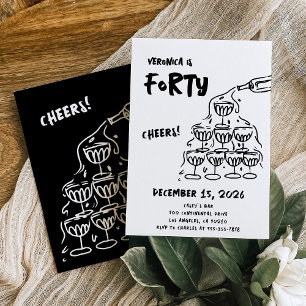 40e anniversaire Main tiré Champagne Invitation