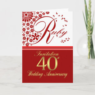 40e anniversaire mariage carte d'invitation - ruby