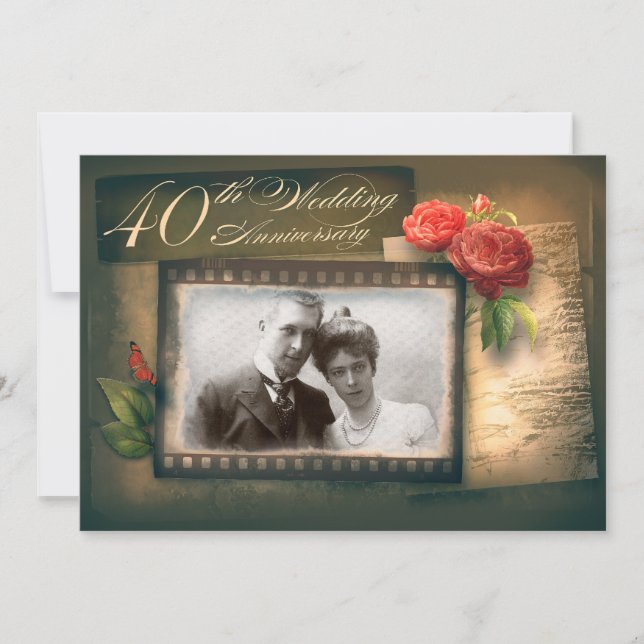 40e anniversaire mariage photo invitations vintage (Devant)