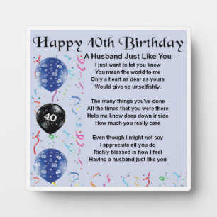 40e Birthday Husband Poem Plaque