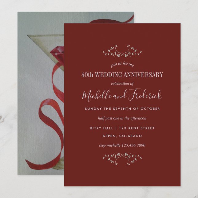 40e invitation à l'anniversaire du Mariage de Ruby (Devant / Derrière)