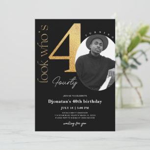 40e Invitation d'anniversaire d'or noir avec photo