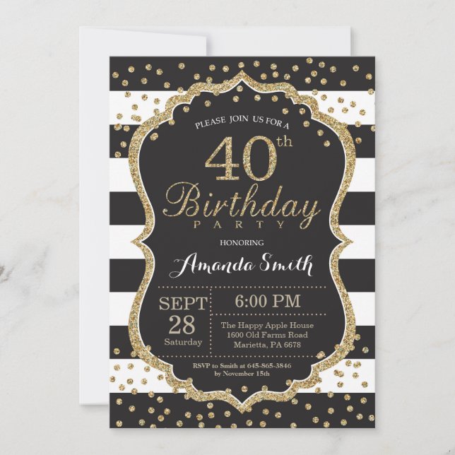 40e Invitation d'anniversaire. Parties scintillant (Devant)