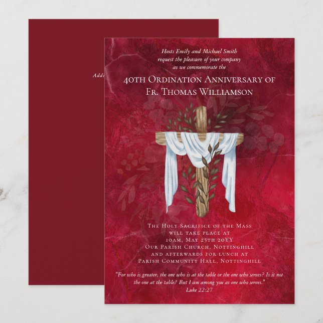 40ème anniversaire d'Ordination Invitation Ruby (Devant / Derrière)