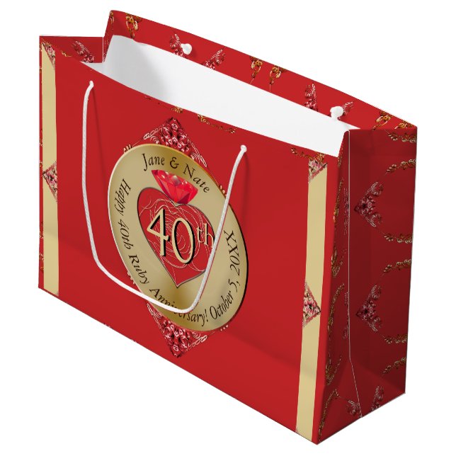 40th/15th Ruby Red  Large Gift Bag (Front Angled)