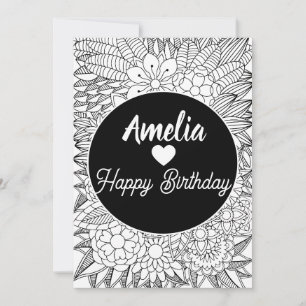 40th 50th Birthday Party Adult Floral Colouring Holiday Card