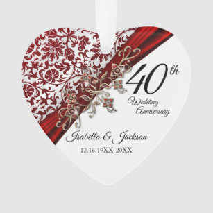 40th, 52nd or 80th Ruby Red Floral Anniversary Ornament