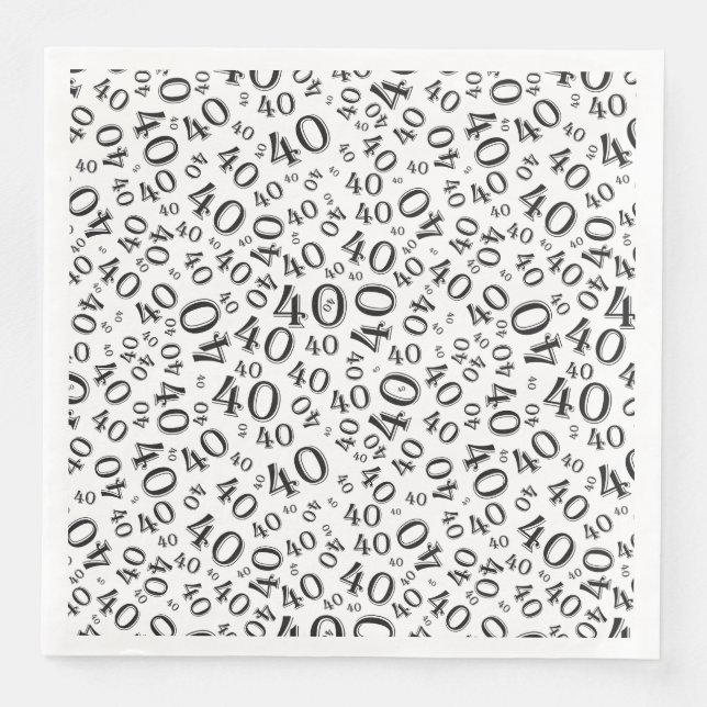 40th Age Random Number Pattern Black/White Napkin (Front)