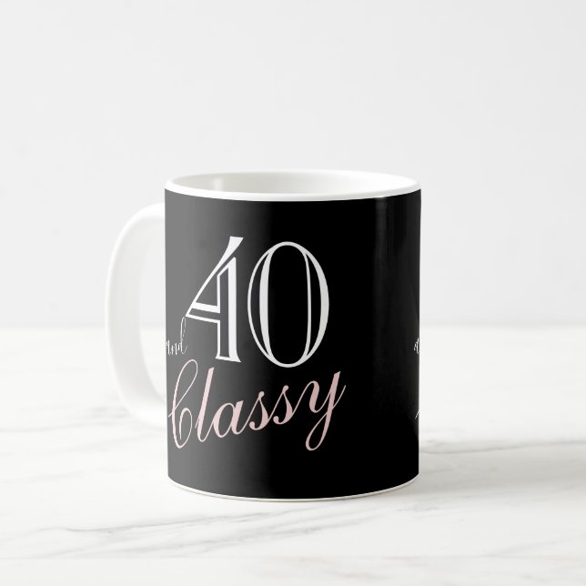 40th and Classy Black Elegant Script Birthday Coffee Mug (Front Left)