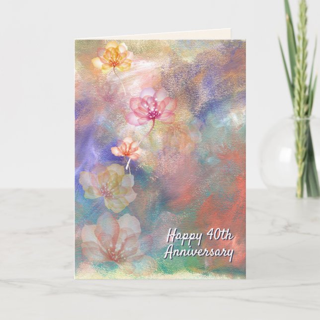 40th Anniversary Abstract Paint and Flowers   Card (Front)