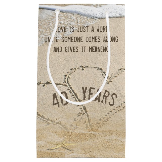 40th Anniversary Beach Hearts and Starfish Small Gift Bag (Front)