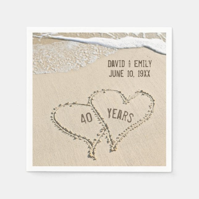 40th Anniversary Beach Hearts Napkins (Front)