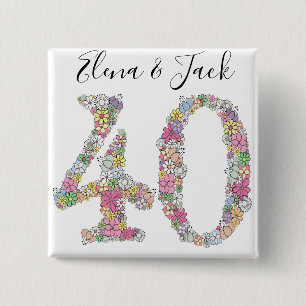 40th Anniversary Birthday Number 40 Brooch 2 Inch Square Button