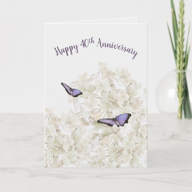 40th Anniversary Butterflies on White Hydrangea  Card (Front)