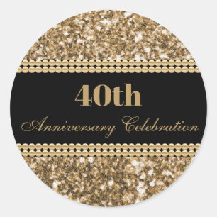 40th Anniversary Celebration Gold Glitter Pearls Classic Round Sticker