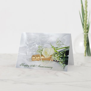 40th Anniversary Champagne Bottle, Pearls and Rose Card