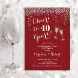 40th Anniversary - Cheers to 60 Years Silver Red Invitation<br><div class="desc">Ruby red 40th wedding anniversary invitation. Cheers to 40 Years! Elegant design in red and silver. Features champagne glasses, script font and confetti. Perfect for a stylish celebration of 40 years of marriage. Printed Zazzle invitations or instant download digital template. Can be customized to show any year! Personalize with your...</div>