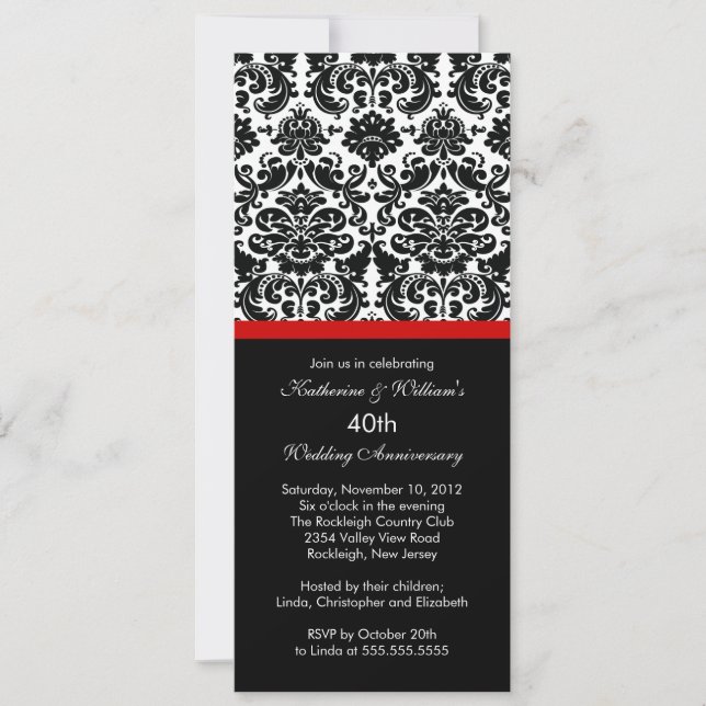40th Anniversary Damask Invitation Red (Front)