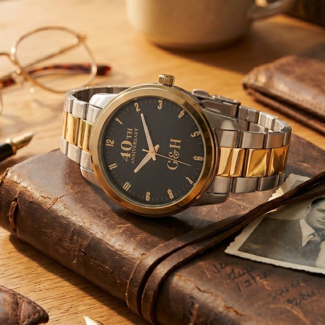 40th Anniversary Gold Elegant Monogram Personalize Watch (40th Anniversary Gold Elegant Monogram Personalized Watch for Husband)
