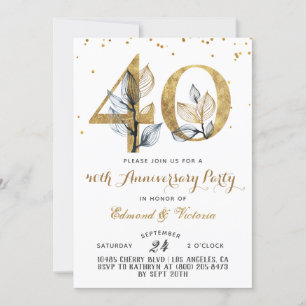 40th Anniversary Gold Floral Invitation