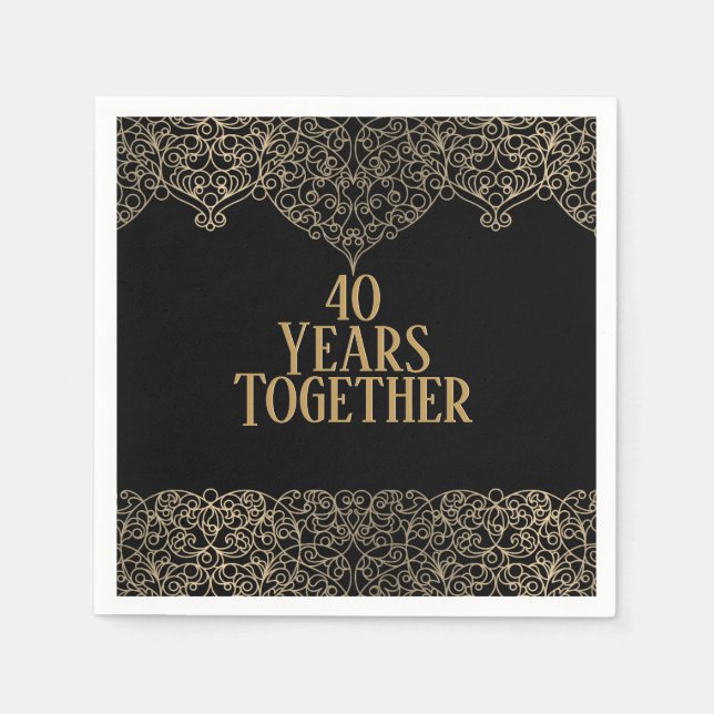 40th Anniversary Gold Lace On Black Napkins (Front)