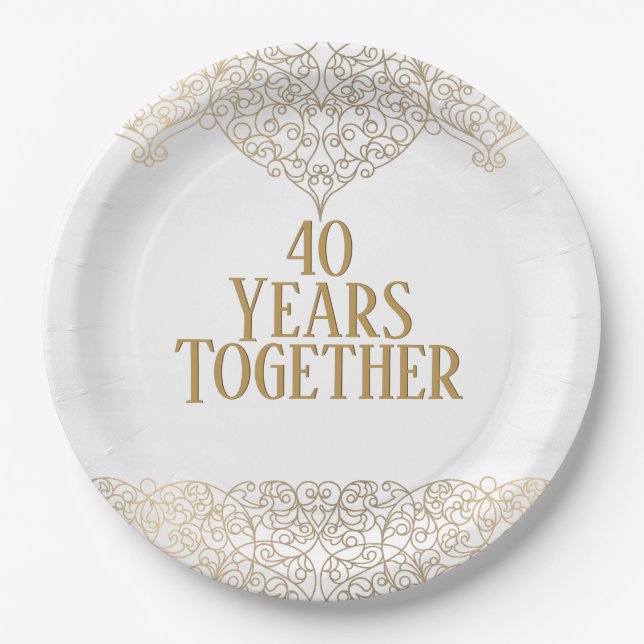 40th Anniversary Gold Lace On White Paper Plate (Front)