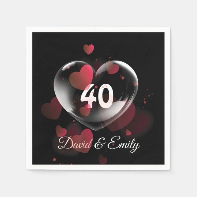 40th Anniversary Heart Bubble With Red Hearts Napkin (Front)
