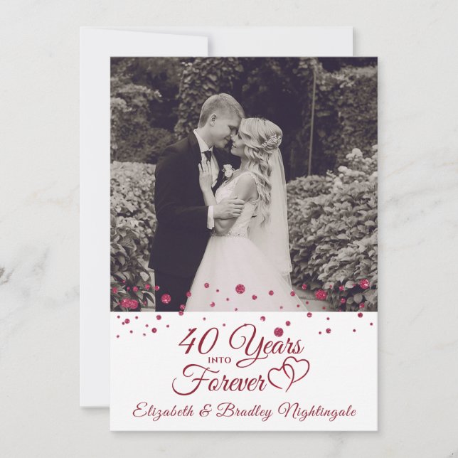 40th Anniversary Hearts YEARS INTO FOREVER Photo Invitation (Front)