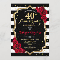 40th Anniversary Invitation - Red Gold Black White