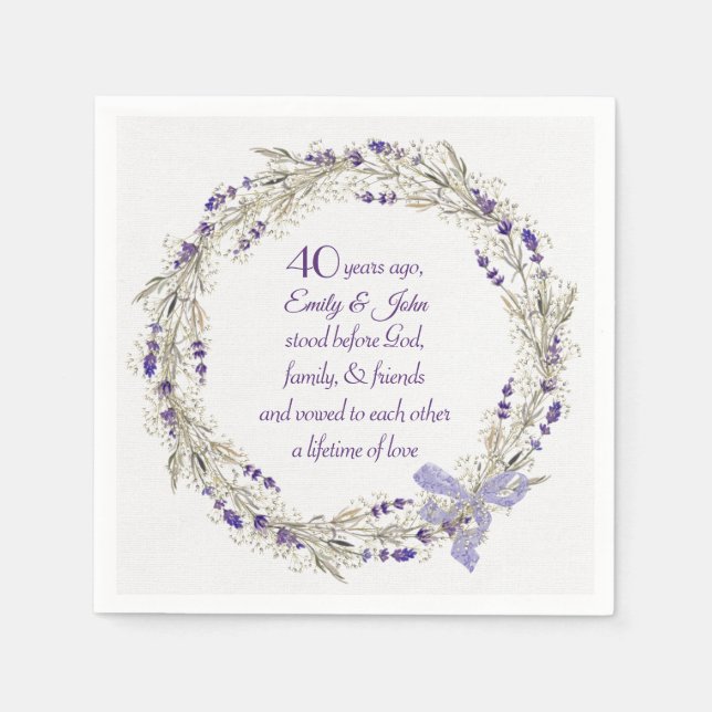 40th Anniversary Lavender Wreath Napkin (Front)