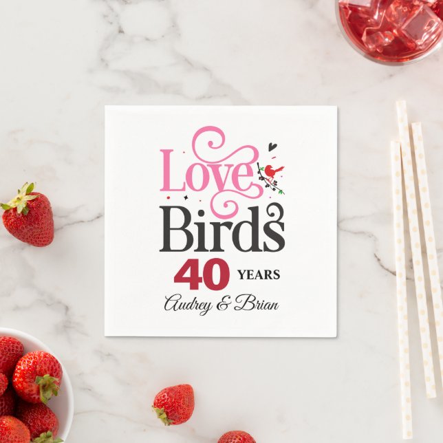 40th Anniversary Love Birds Personalized Napkin (Insitu)