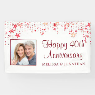 40th Anniversary Modern Ruby Red Stars Photo Banner