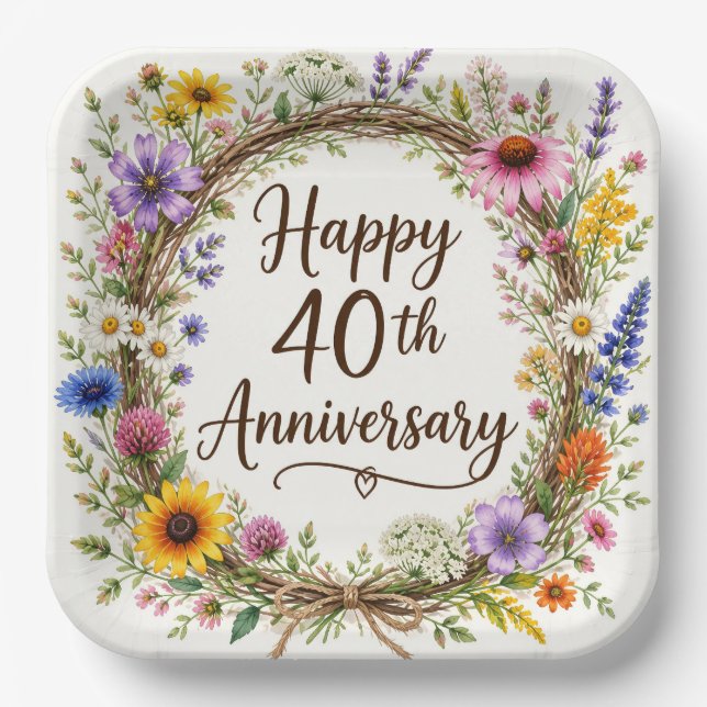 40th Anniversary Paper Plates, Fortieth Wedding Plate (Front)